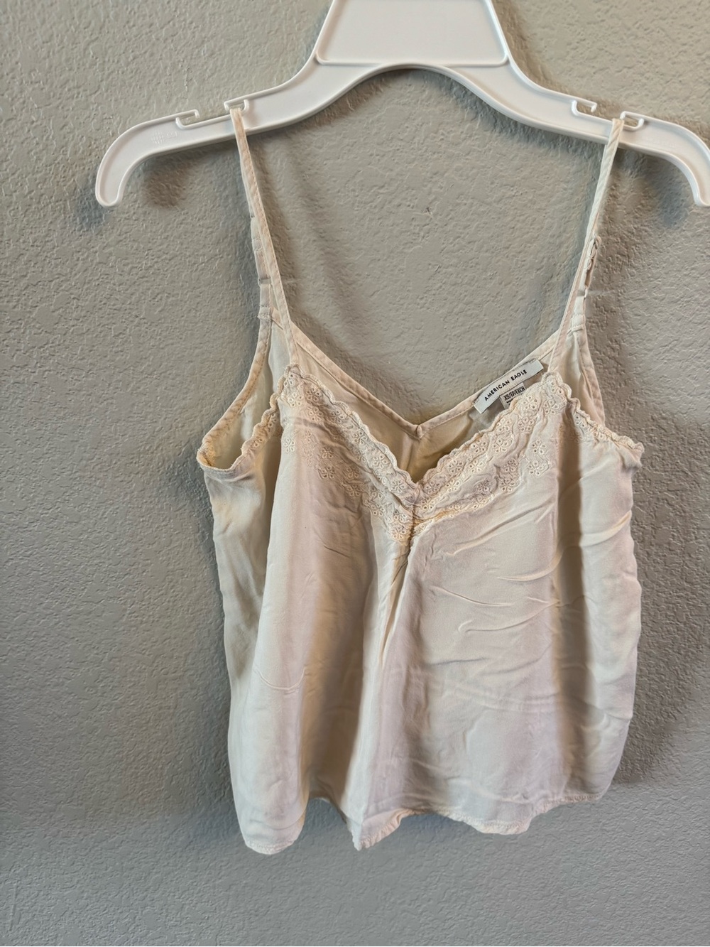 American Eagle Cream Lace Trim Camisole Top Tank XS Boho Coquette